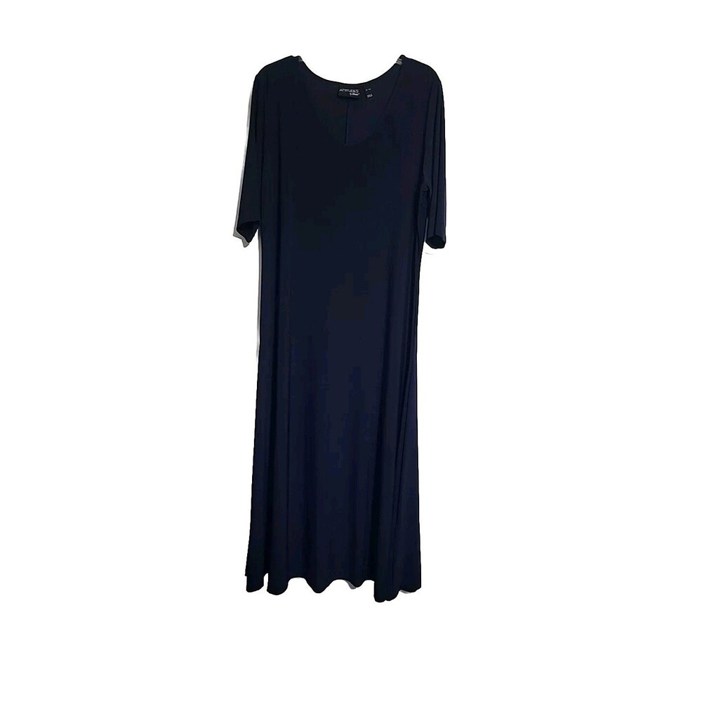 Attitudes by Renee Solid Black Short Sleeves Scoop Neck Maxi Dress Women’s XLP
